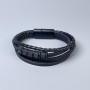 Bracciale da uomo ecopelle nera con inserti metallici, spessore 10-22mm+-, lunghezza 22cm+- metallo nero con chiusura