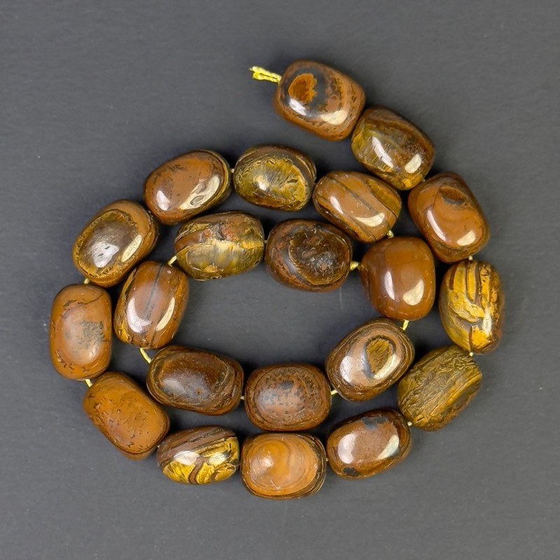 Perline Occhio di Tigre levigate 18×13 mm ± su filo, lunghezza circa 38 cm+