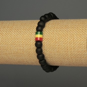 Bracciale con perle di legno, diametro 8 mm +/-, inserto in acrilico 9×8 mm +/-, lunghezza 18 cm +/-, con elastico