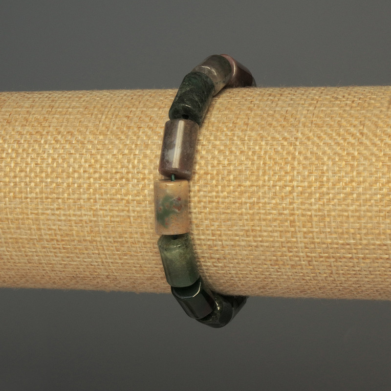 Bracciale agata muschiata cilindro, diametro 12×8 mm, lunghezza 18 cm, elastico