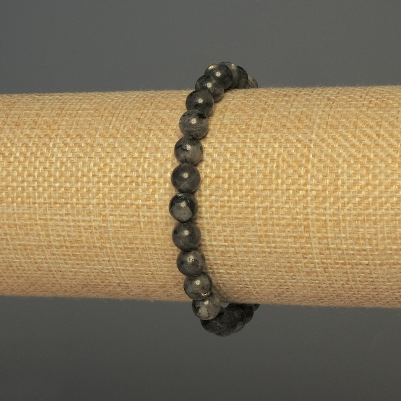 Bracciale in larvikite con perle lisce, diametro 7 mm ±, lunghezza 18 cm ±, elastico