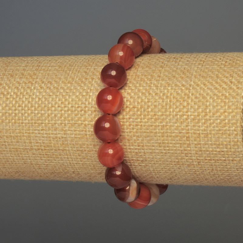 Bracciale in agata con perle lisce, diametro 10 mm ±, lunghezza 18 cm ±, elastico
