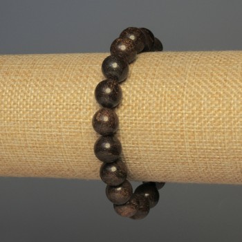 Bracciale in bronzite con perle lisce, diametro 10 mm ±, lunghezza 18 cm ±, elastico