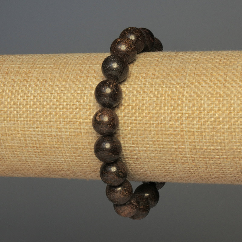 Bracciale in bronzite con perle lisce, diametro 10 mm ±, lunghezza 18 cm ±, elastico