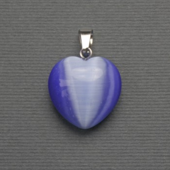 Ciondolo a forma di cuore Occhio di gatto viola con metallo argentato, diametro 20×20 mm+-, lunghezza 30 mm+-