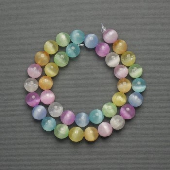 Perle Occhio di Gatto multicolori in pietra sintetica, sfera liscia, diametro 10 mm +/- su filo, lunghezza 39 cm+