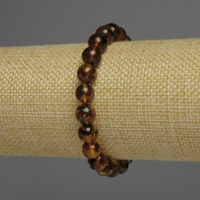Bracciale Ambra sfere lisce, diametro 9 mm ±, lunghezza 18 cm ±, elastico