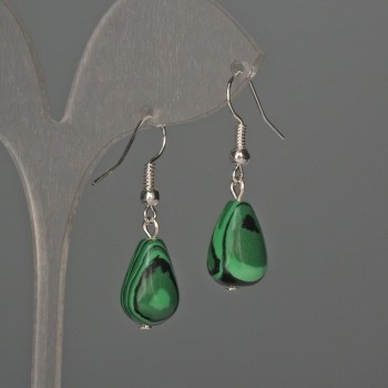 Orecchini in malachite a goccia 10×15 mm ±, lunghezza circa 35 mm ±