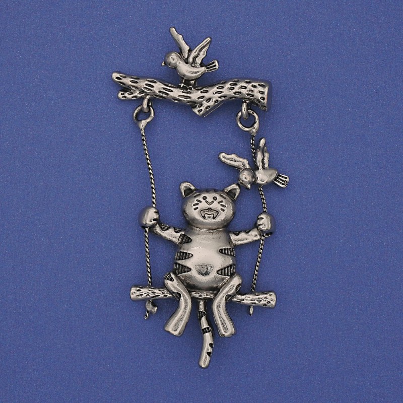 Spilla gatto in metallo argentato 62×33 mm+