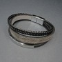 Bracciale da uomo con inserti metallici, lunghezza 21 cm, spessore 11 mm ecopelle nera