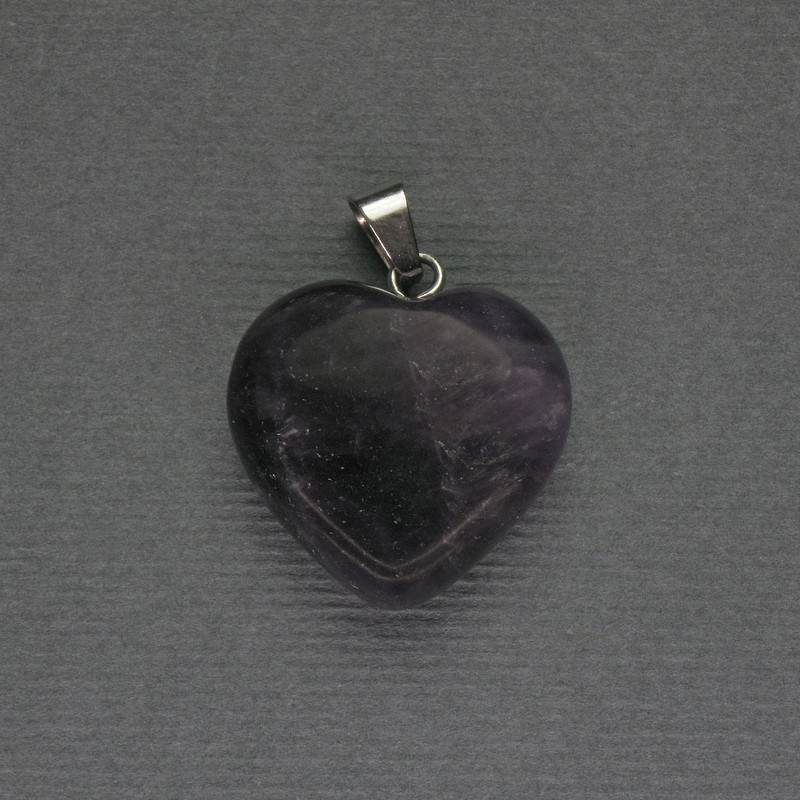 Ciondolo Cuore ametista 20×20×25 mm ± metallo argentato