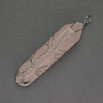 Ciondolo in quarzo rosa esagonale 12×50×57 mm ±, con rivestimento argentato