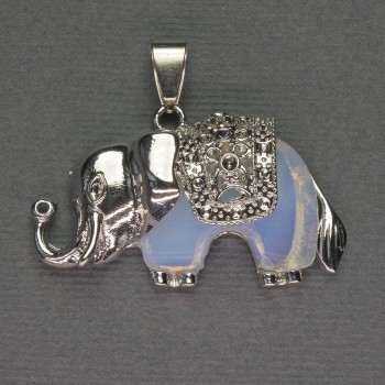 Ciondolo Elefante pietra lunare 39×34 mm ± metallo argentato