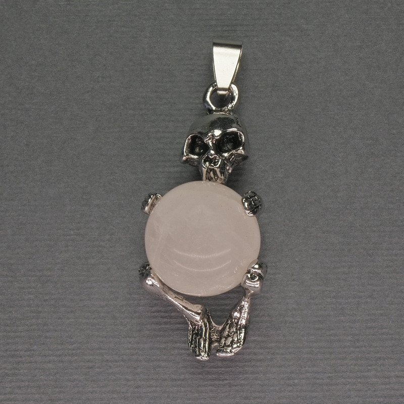 Pendente Scheletro con sfera di cristallo di rocca, diametro 16 mm ± 20x50 mm+