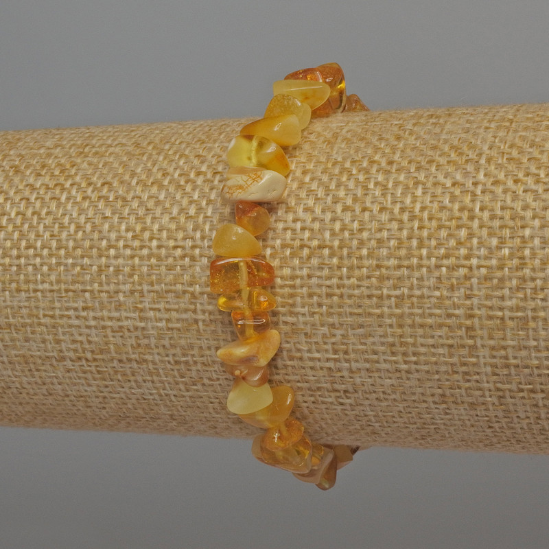 Bracciale con granuli di ambra, diametro 7x4 mm, lunghezza 18 cm, elastico