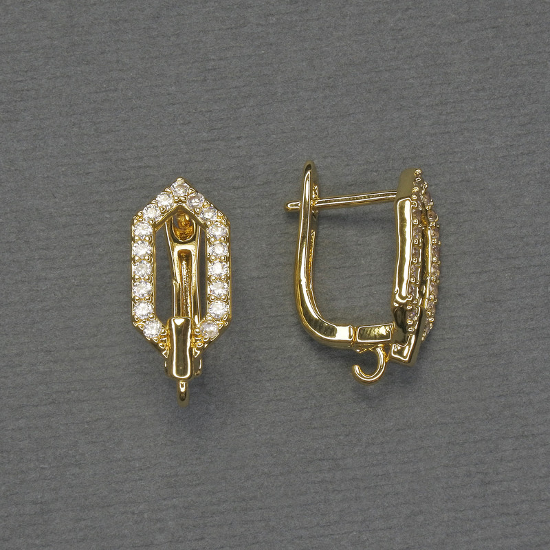 Ganci per orecchini con strass bianchi e metallo dorato 17×8 mm - paio
