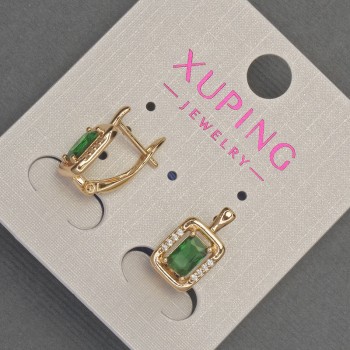 Orecchini Xuping con strass bianchi e cristallo verde, diametro 8 mm ±, lunghezza 14 mm ±, placcatura in oro 18K