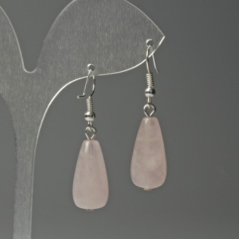 Orecchini a goccia in quarzo rosa, dimensioni 10×25 mm, lunghezza circa 40 mm