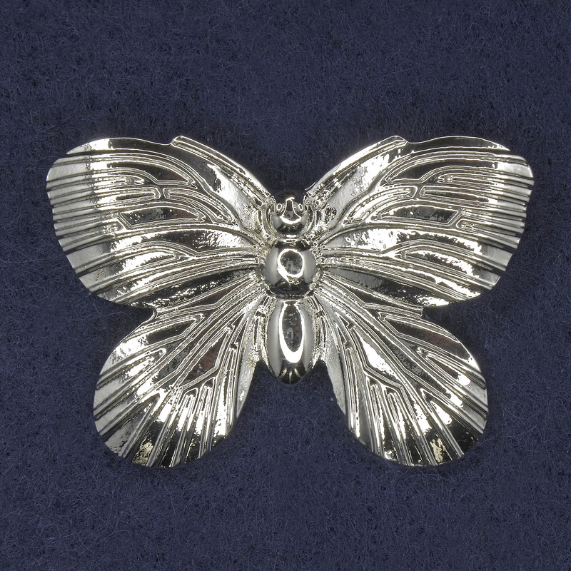 Spilla a forma di farfalla in metallo argentato, 42×30 mm+