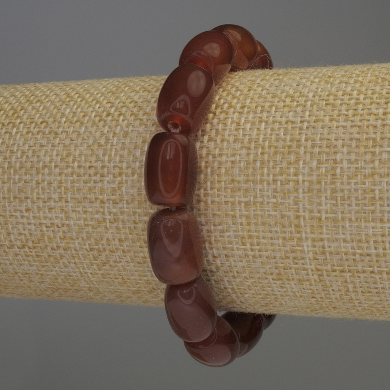 Bracciale in corniola a forma barile, diametro 13×9 mm, lunghezza 18 cm elastico