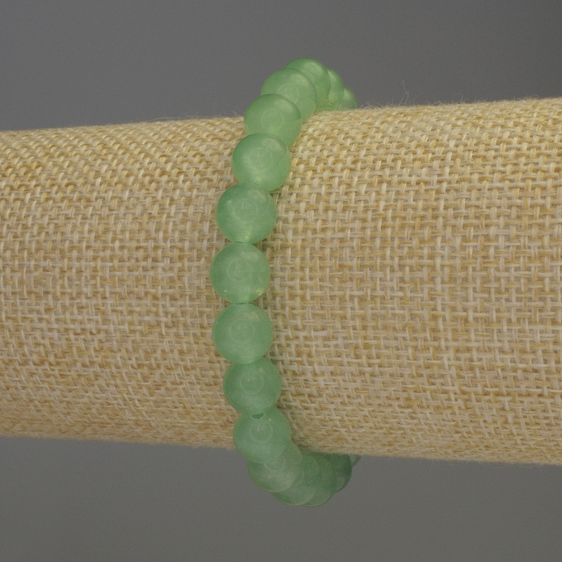 Bracciale in nefrite con perle lisce, diametro 8 mm, lunghezza 18 mm, elastico