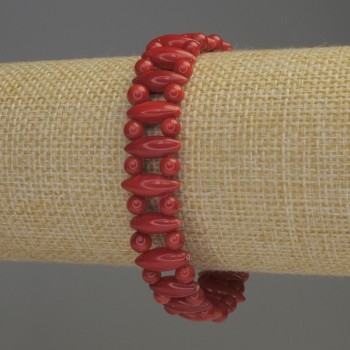 Bracciale in corallo a doppio filo, grani di riso, diametro 13×5 mm ±, palline lisce da 4 mm ±, lunghezza 18 cm elastico