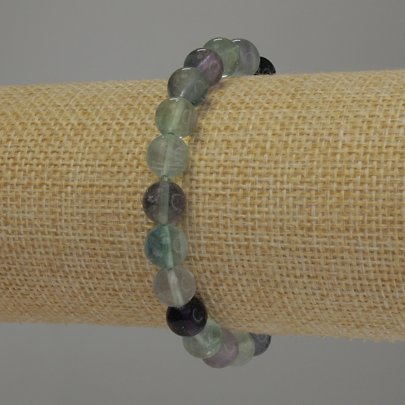 Bracciale in fluorite con palline lisce, diametro 8 mm +/-, lunghezza 18 cm elastico