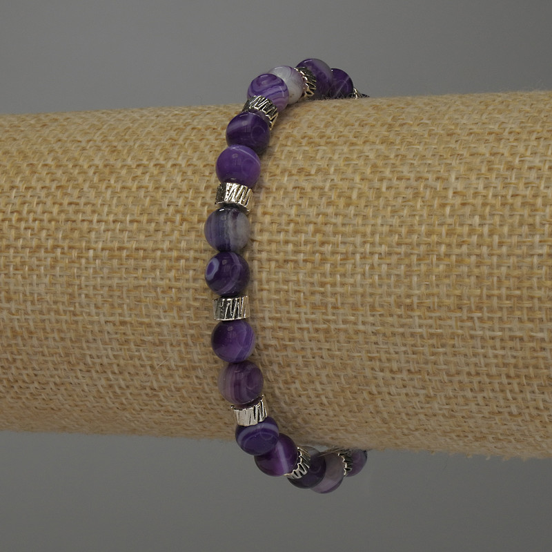Bracciale in agata con palline lisce da 6 mm ±, lunghezza 18 cm, elastico