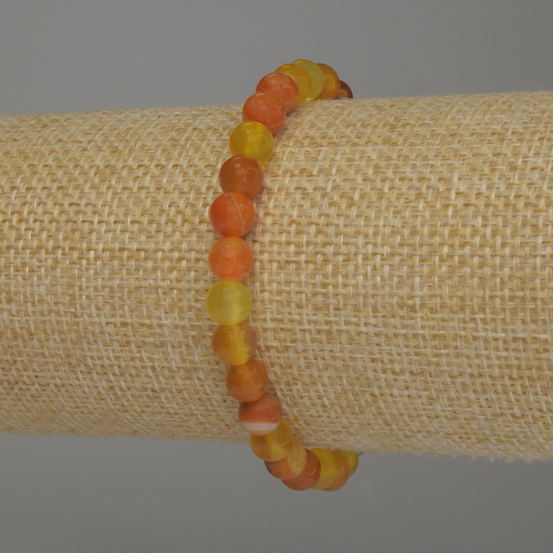 Bracciale in agata arancione, perle lisce, diametro 6 mm ±, lunghezza 18 cm, elastico