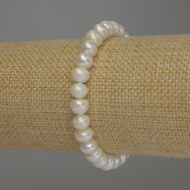 Bracciale elastico in perle d'acqua dolce, diametro 8×7 mm ±, lunghezza 18 cm