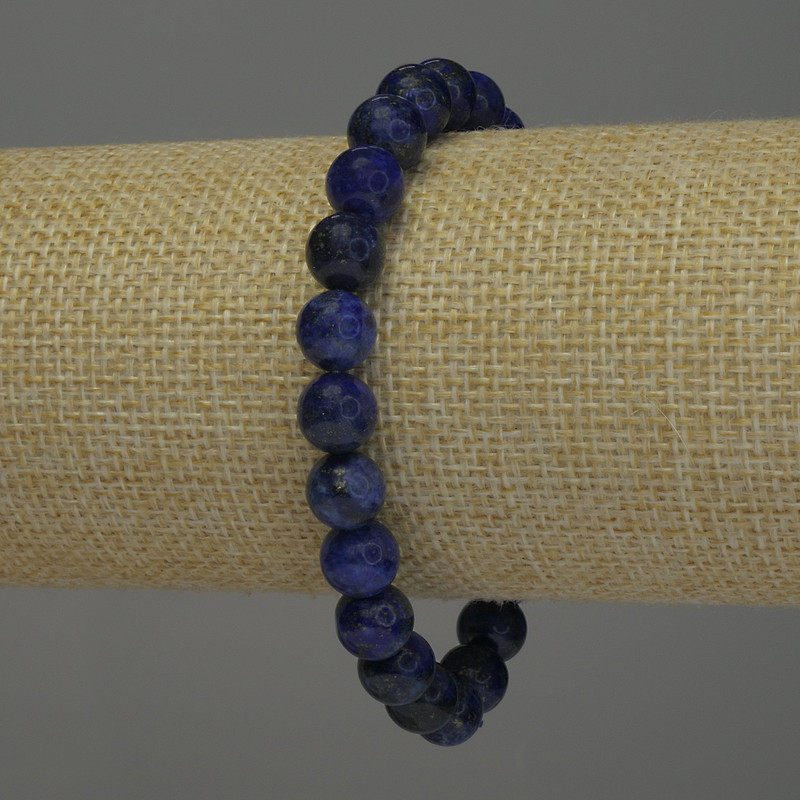 Bracciale in lapislazzuli con perle lisce, diametro 8 mm, lunghezza circa 18 cm, elastico