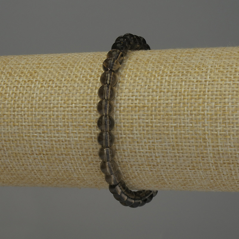 Bracciale con Topazio fumé, palline lisce, diametro 6 mm ±, lunghezza 18 cm, elastico