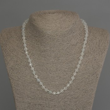 Collana in topazio e cristallo di rocca, grani sfaccettati da 6 mm, lunghezza 45 cm +/- con chiusura