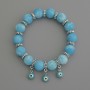 Bracciale in larimar con perle lisce, diametro 10 mm ±, con inserti metallici, lunghezza 18 cm elastico