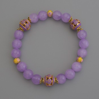 Bracciale ametista lavanda con pallina liscia, diametro 8 mm ±, cloisonné 10 mm ±, 5,5 mm ±, lunghezza 18 cm ±, elastico