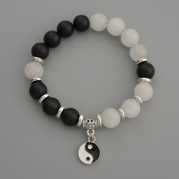 Bracciale assortimento di sfere lisce, diametro 10 mm +/-, con inserti metallici, lunghezza 18 cm elastico
