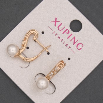 Orecchini Xuping con perla Maiorca e strass bianchi, diametro circa 7 mm, lunghezza circa 20 mm, doratura 18K