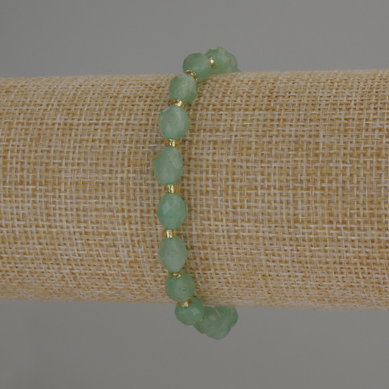 Bracciale in giada con granuli sfaccettati, diametro 8×6 mm, +/- con perline da 3 mm, lunghezza 18 cm, elastico
