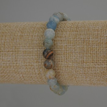 Bracciale in calcite azzurra, sfere lisce da 8 mm di diametro, lunghezza 18 cm ±, base elastica