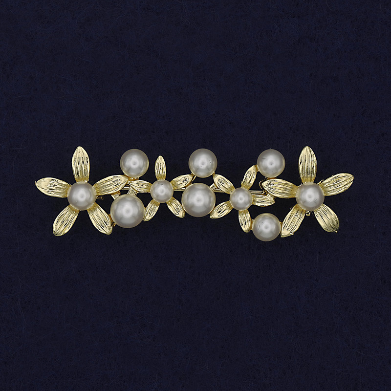 Spilla «Fiori di perline» metallo dorato 55×17 mm+
