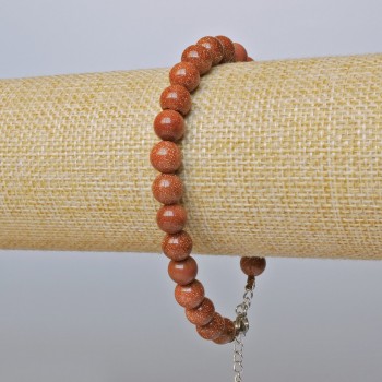 Bracciale Aventurina Sabbia Dorata sintetico, palline lisce, diametro 8 mm + -, lunghezza 19-24 cm + - (chiusura argentata)