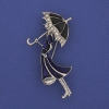 Spilla-pendente Ragazza con ombrello argentata 48×24 mm+