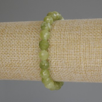 Bracciale Crisolite Olivina, perle sfaccettate, diametro 8 mm ±, lunghezza 18 cm (elastico)