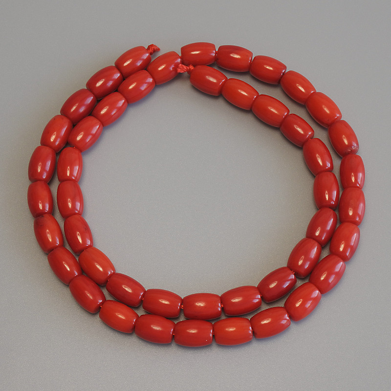 Perline di corallo a forma barile 9×6 mm+-, lunghezza 41 cm+- su filo