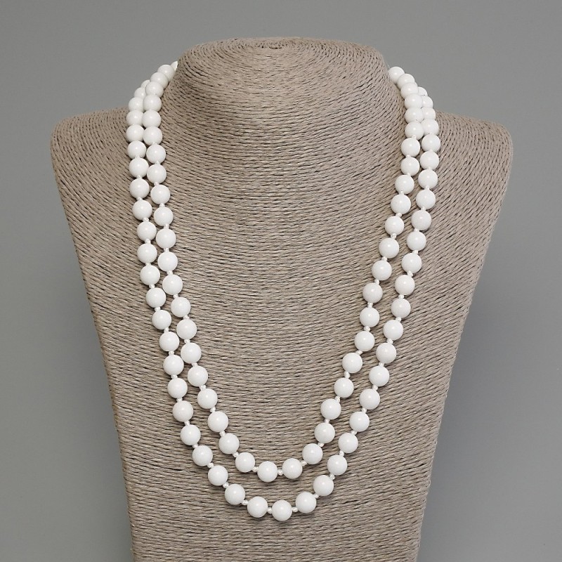 Collana di agata bianca, grani lisci da 8 mm, lunghezza 120 cm