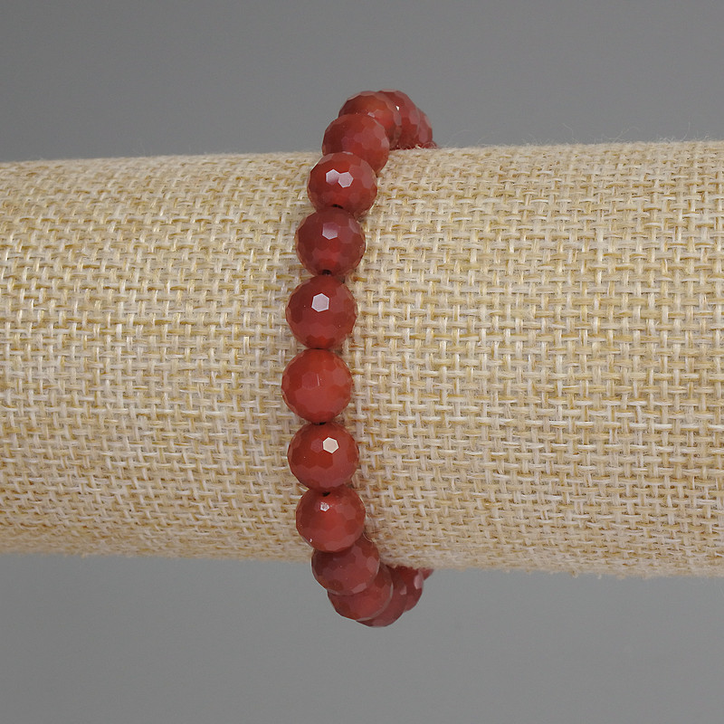 Bracciale in corniola con perle sfaccettate, diametro 8 mm, lunghezza 18 cm, elastico