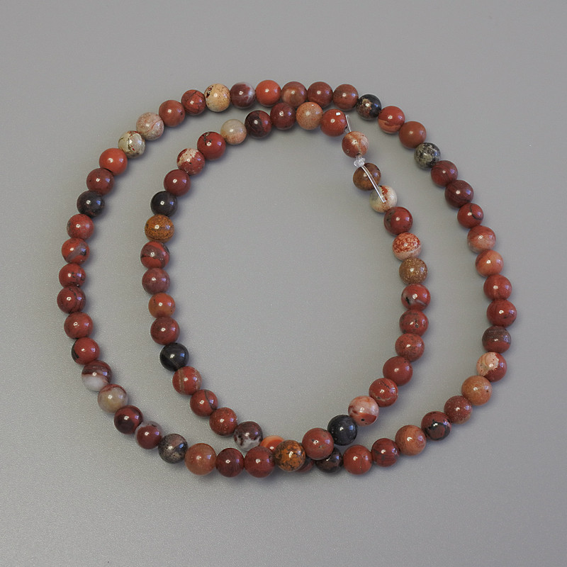 Perle in jasper rosso su filo, sfere lisce, diametro 5 mm ±, lunghezza 37 cm ±