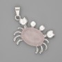 Pendente Granchio in quarzo rosa 40×22 mm+- metallo argentato