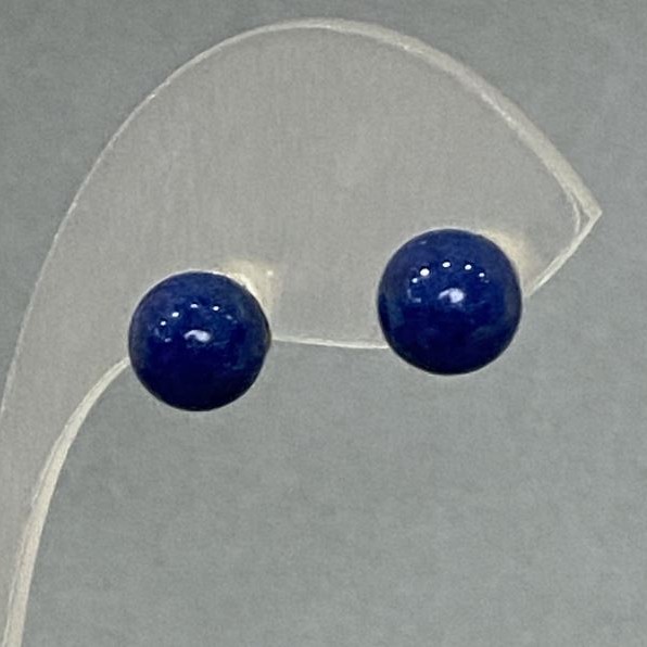 Orecchini a perno in lapislazzuli pressato, metallo placcato argento, 8 mm