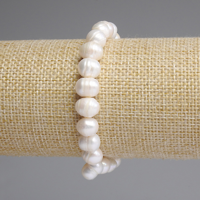Bracciale di perle d'acqua dolce 10x8 mm, elastico, lunghezza 18 cm
